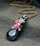 Fashion Design New Arrival Resin Glass Zinc Alloy Best Seller 18k Gold Flower SapphireTeardrop Pendant Necklace