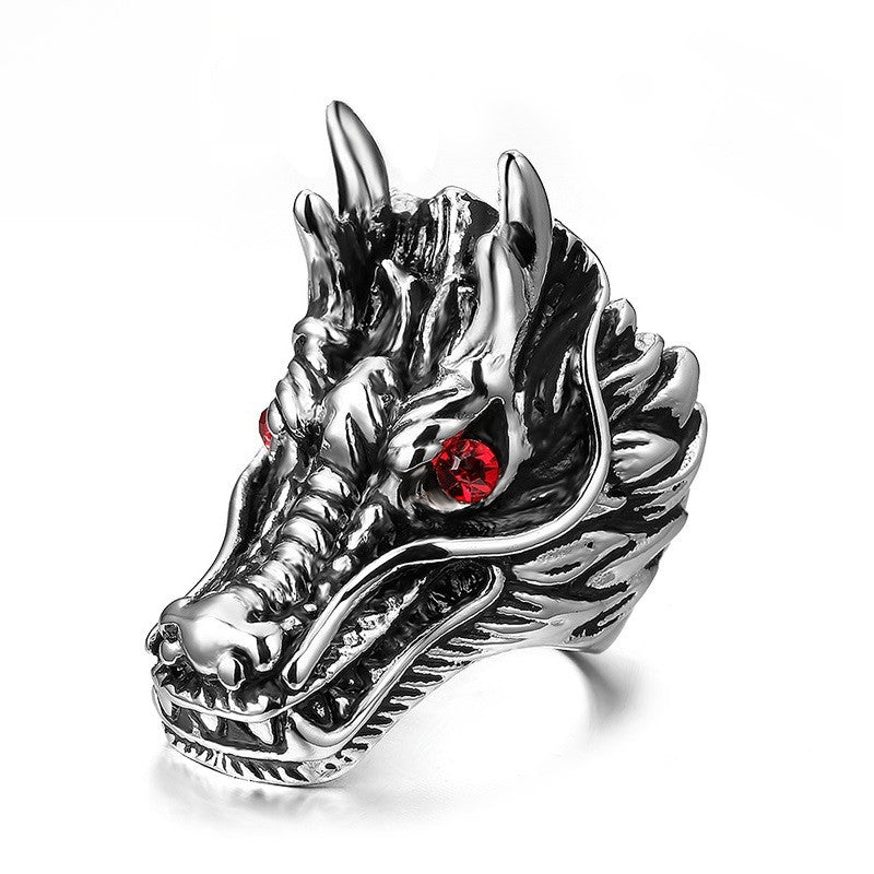Fashion Dragon Head Rings For Men Punk Rock Style Party Men Red Stone Rings Men Stage Stainless Steel Rings Jewelry