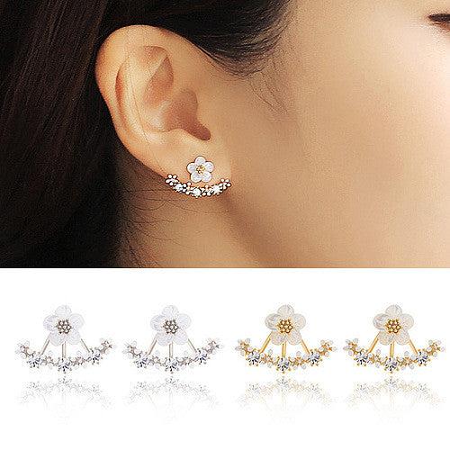 Fashion Earing Big Crystal White Gold Silver Jewelry High Quality Flower Ear Clips Stud Earrings For Women