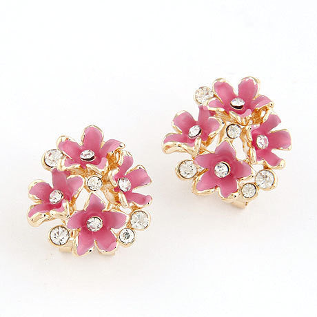 Fashion Earrings for Women Rhinestone Crystal Boucle d'oreille Enamel Flower Clip Earrings Bijoux ear pendientes brincos