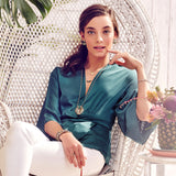 Fashion Elegance OL Style Alloy Leaf Inlay Emerald Long Pendant Necklace 