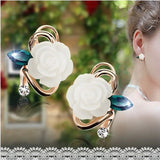 Fashion Elegant Charming Resine Rhinestone Crystal White Rose Stud Earring Party Wedding Gift Pressent