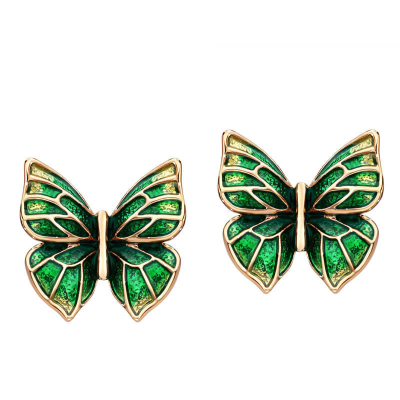 Fashion Enamel Rose Gold Plated Butterfly Charm Fashion Stud Earrings Jewelry 2016 New Hot Birthday Gifts