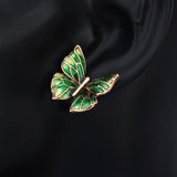 Fashion Enamel Rose Gold Plated Butterfly Charm Fashion Stud Earrings Jewelry 2016 New Hot Birthday Gifts