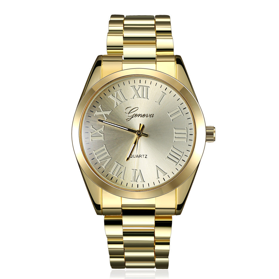 Fashion Steel Gold Watches Geneva Watch Wristwatches Women Dress Watch Men's Watches Quartz Gift