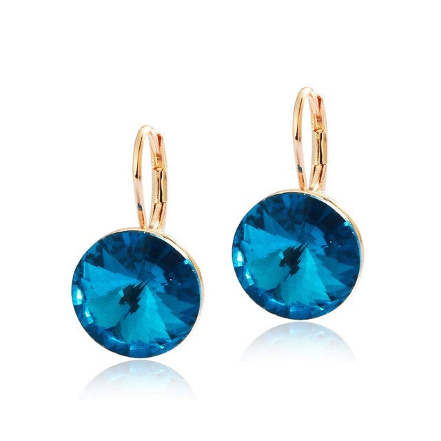 Fashion Genuine Austrian Blue Crystal Brand Earrings Wedding Gold-Plated Jewellery