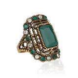 Fashion Green Ring Tibet Alloy Plating Gold Mosaic Resin Crystal Bijoux Femme Rings For Women