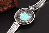 Fashion Hot Sales Vintage Jewelry Bracelelt Carved Tibetan Silver Round Turquoise Chain Bracelets Women pulsera Accessory