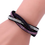 Fashion Jewelry 6 Layer Wrap Bracelets Slake Leather Bracelets With Rhinestone Crystals Bracelets Couple Bracelets