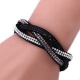 Fashion Jewelry 6 Layer Wrap Bracelets Slake Leather Bracelets With Rhinestone Crystals Bracelets Couple Bracelets