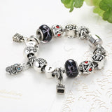 Fashion Jewelry Enamel Silver Bracelet European Murano Glass Beads Crystal Heart Charm Bracelet Bangle for Women 