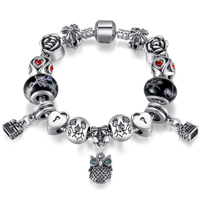 Fashion Jewelry Enamel Silver Bracelet European Murano Glass Beads Crystal Heart Charm Bracelet Bangle for Women