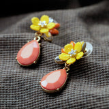 Fashion Jewelry Graceful Pink Water Drop Yellow Resin Flower Earrings for Women Fashion Drop Earrings Accessories