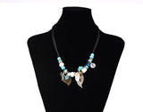 Fashion Jewelry New Turquoise Pendant Necklaces Blue Beads Shell Leaf Shape Handcraft Rope Chain Necklace Statement Bijoux