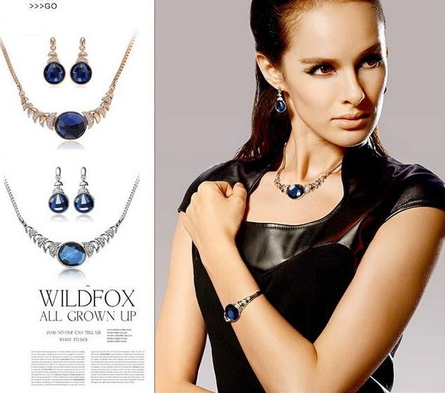 Fashion Jewelry Sets Gold/Silver CZ Diamond Necklace Bracelet Earring Sets Crystal Collares Brincos bijoux femme Women Accessories