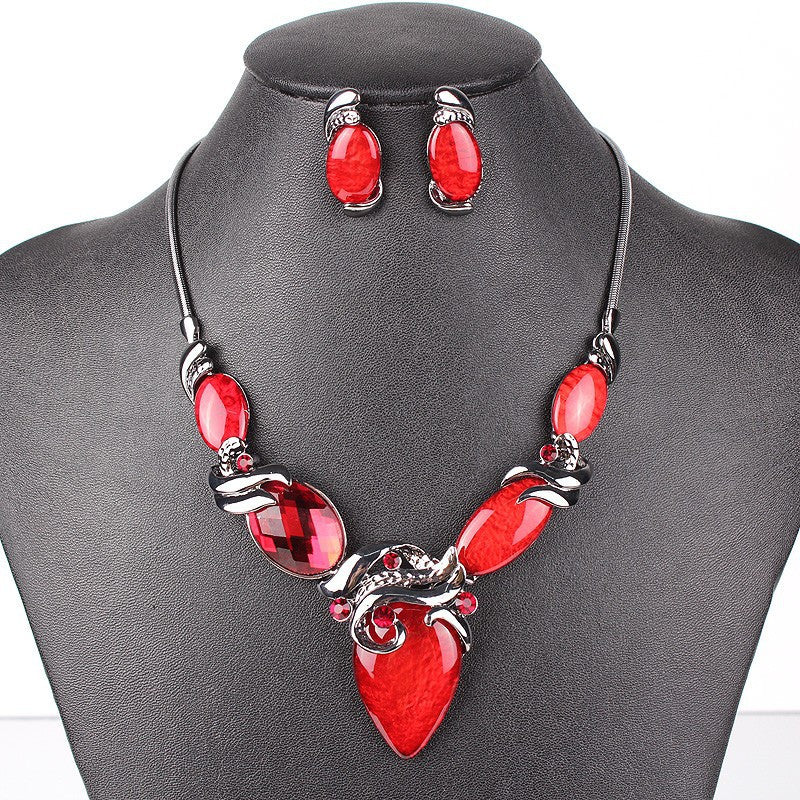 Fashion Jewelry Sets Gunmetal Plated Oval Design Red/Purple Color High Quality Party Gifts