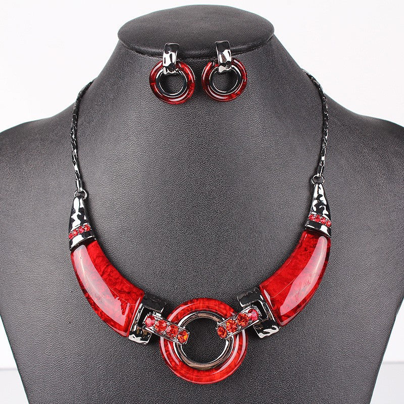 Fashion Jewelry Sets Gunmetal Plated Unique Design Red/Gray/Purpld Color High Quality Party Gifts