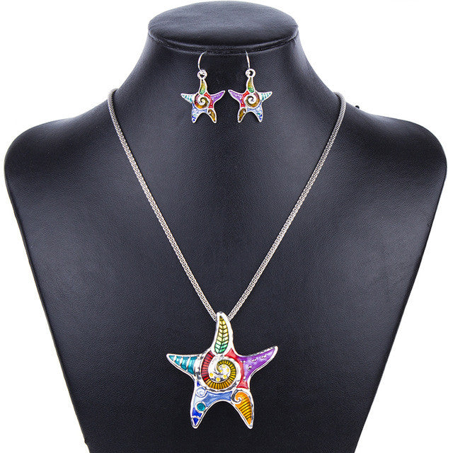 Fashion Jewelry Sets High Quality Gold Plated Multicolor Starfish Design Woman's Necklace Set Wedding Jewelry