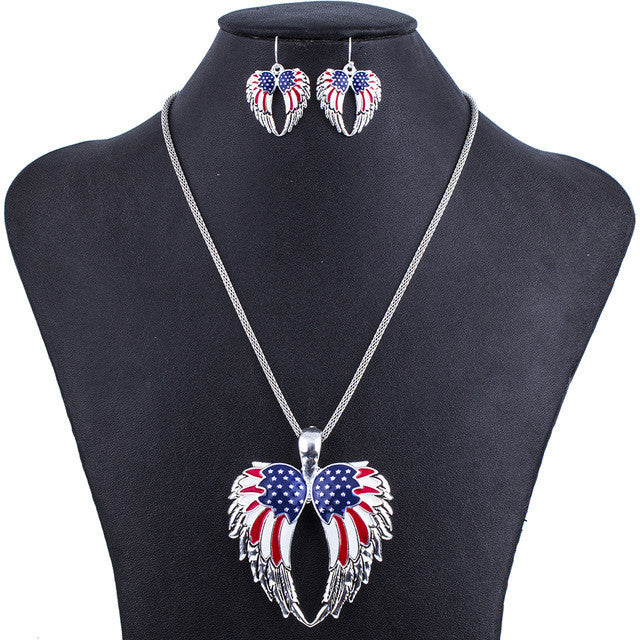 Fashion Jewelry Sets Hight Quality Necklace Sets For Women Jewelry Multicolor USA Flag Unique Wing Design Party Gift