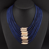 Fashion Magnetism Button Multilayer Rope Chain Cross Gold Metal Tube Collar Choker Statement Necklace Women Maxi Dress 