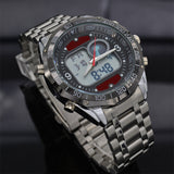 Fashion Men's Sport Watches Full Stainless Steel Waterproof Dual Time Analog Quartz Digital LED Military Watch Clock Men Watches