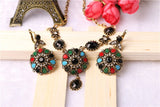 Fashion New Bohemia Necklace Earrings Jewelry Sets For Women Vintage Black Stone Filled Crystal Necklace Earrings
