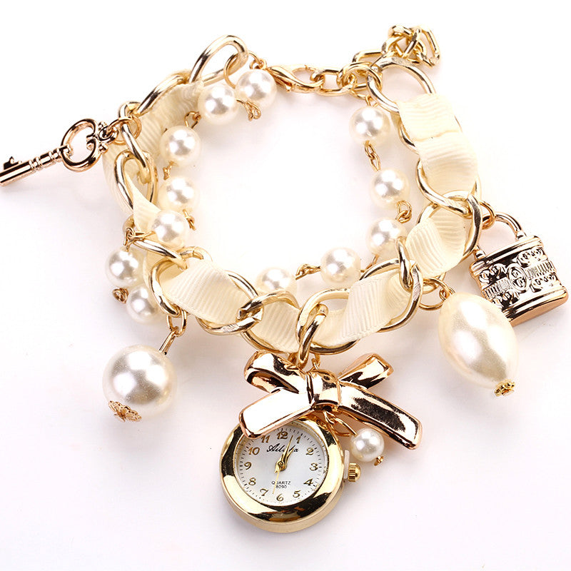 New Fashion Casual Pearl Bow Bracelet Wristwatch Women Wristwatches Luxury Watch Women Ladies Classic Watch
