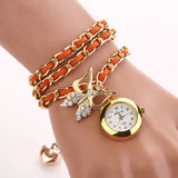 Fashion New Hot Women Luxury Brand Heart Butterfly Dress Bracelet Wristwatch Women Party Dress Casual Watches Gift