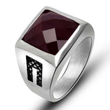 Fashion New Stainless Steel Mens Rings Red Black Agate Wedding Rings For Men Vintage Ruby Jewelry High Quality Cool Ring Men