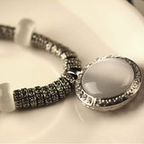 Fashion Opal Necklace Pendant for Women Vintage Collier Choker Leather Necklace Jewelry Bijoux Colar 