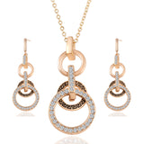 Fashion Pendientes Austrian Crystal Circle Jewelry Sets Party Gold Pendant Necklace Drop Earrings Set For Women Gift
