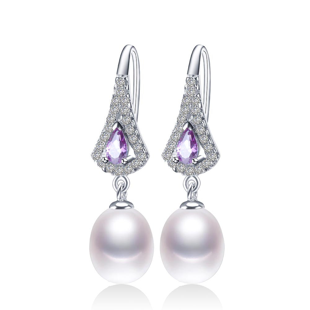 Fashion Purple Austrian Crystal Drop Earrings Hot Selling 925 sterling silver Jewelry with Natural freshwater pearl