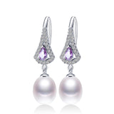 Fashion Purple Austrian Crystal Drop Earrings Hot Selling 925 sterling silver Jewelry with Natural freshwater pearl 