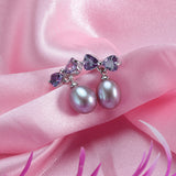 Fashion Purple Crystal Earrings,high quality natural pearl drop earring for women/girls