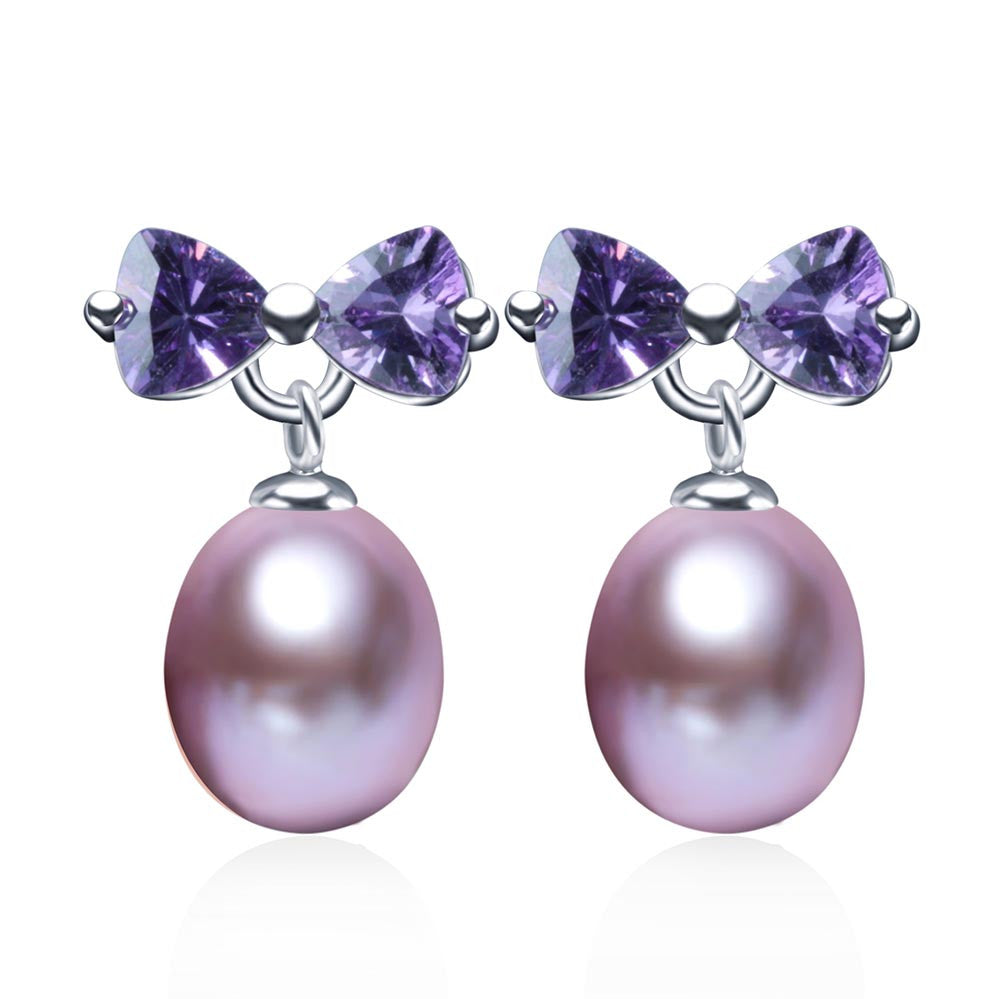 Fashion Purple Crystal Earrings,high quality natural pearl drop earring for women/girls