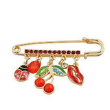 Fashion Rhinestone Crystal Pin Type bug Cherry Stones Lips Brooch Jewelry For Women Jewellery
