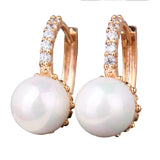 Fashion Round Ball Crystal Zirconia Jewelry 18K Gold Plated Hoop Earrings White/Gray Pearl Wedding Earring for Women 