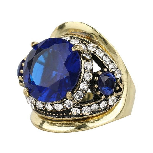 Fashion Sapphire Ring Vintage Look Inlay Crystal For Women Gift Turkey Jewellery