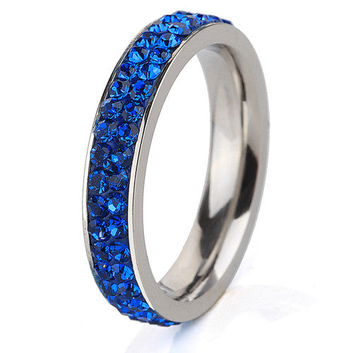 Fashion Stainless Steel Ring Double Blue Lines(thin) Crystal Jewelry