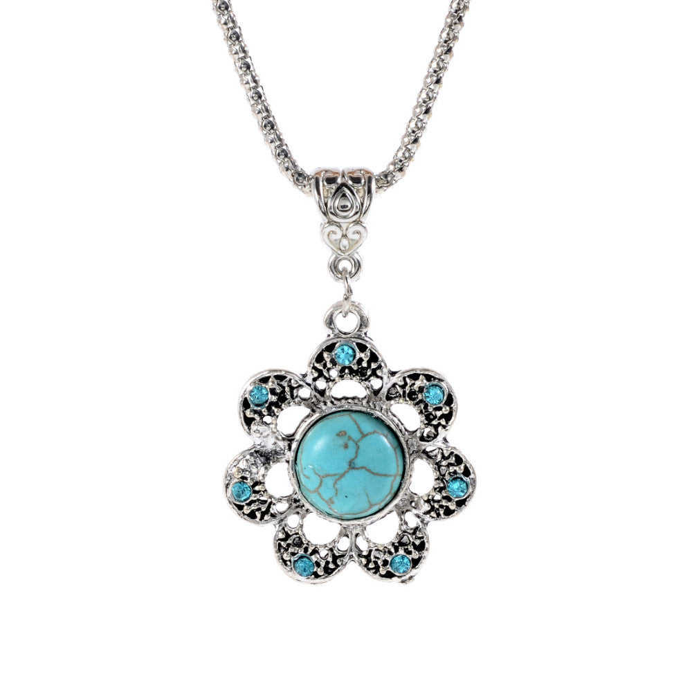 Fashion Tibetan Silver Turquoise Pendant Necklace Chain Boho Bohemian Chic For Valentine's Day