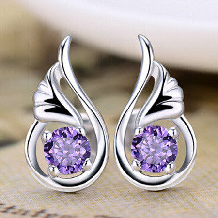 Fashion Trendy 925 Sterling Silver Bijoux For Women 2 Colors Setting Zircon Angel's Wings Stud Earrings