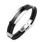 Fashion Trendy Male Men's Bracelet Cuff Wristband Cuff bangle Silver Stainless Steel Black Rubber Belt