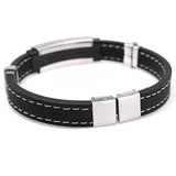 Fashion Trendy Male Men's Bracelet Cuff Wristband Cuff bangle Silver Stainless Steel Black Rubber Belt