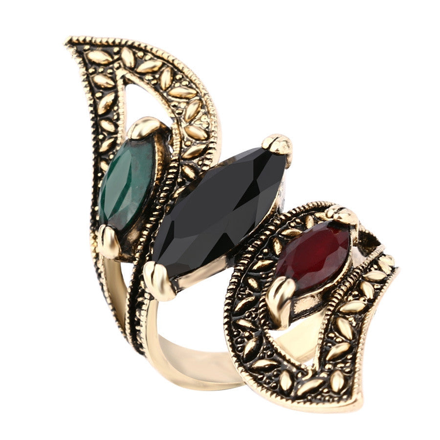 Fashion Vintage Big Ring Antique Gold Plated Mosaic Colorful Resin Rings For Women Turkish Jewelry