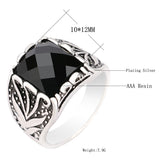 Fashion Vintage Black Rings For Men Accessories Size 11 Rectangle AAA Resin Silver Plated Jewelry 
