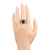 Fashion Vintage Black Rings For Men Accessories Size 11 Rectangle AAA Resin Silver Plated Jewelry