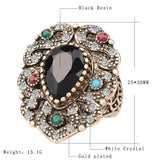 Fashion Vintage Engagement Rings Black Water Drops Resin Mosaic AAA Crystal plated Ancient Gold Jewelry