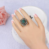 Fashion Vintage Engagement Rings Black Water Drops Resin Mosaic AAA Crystal plated Ancient Gold Jewelry