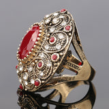 Fashion Vintage Jewelry Rings Unique plated Ancient Gold Mosaic AAA Crystal Big Oval Ruby Ring For Women 