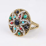 Fashion Vintage Look White Crystal Colorful Resin Starfish Picture Gold Plated Jewelry Set Indian Bracelet Ring For Women